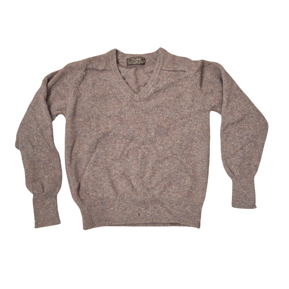 Small Holes Vtg Thane Scottish Lambswool VNeck Sweater Men M Heathered Brown USA